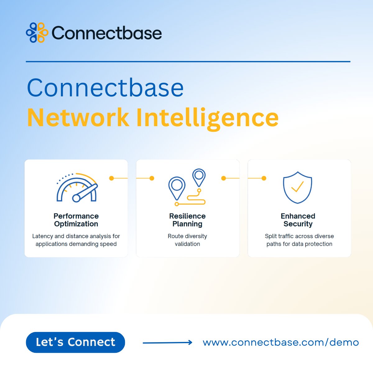 connected2fiber's tweet image. Connectbase Network Intelligence replaces guesswork with real connectivity data.
See providers at any location. Analyze paths for performance &amp;amp; latency. Validate route diversity
Faster decisions. Stronger confidence.
Book a demo: hubs.ly/Q044PVQH0
#Connectbase