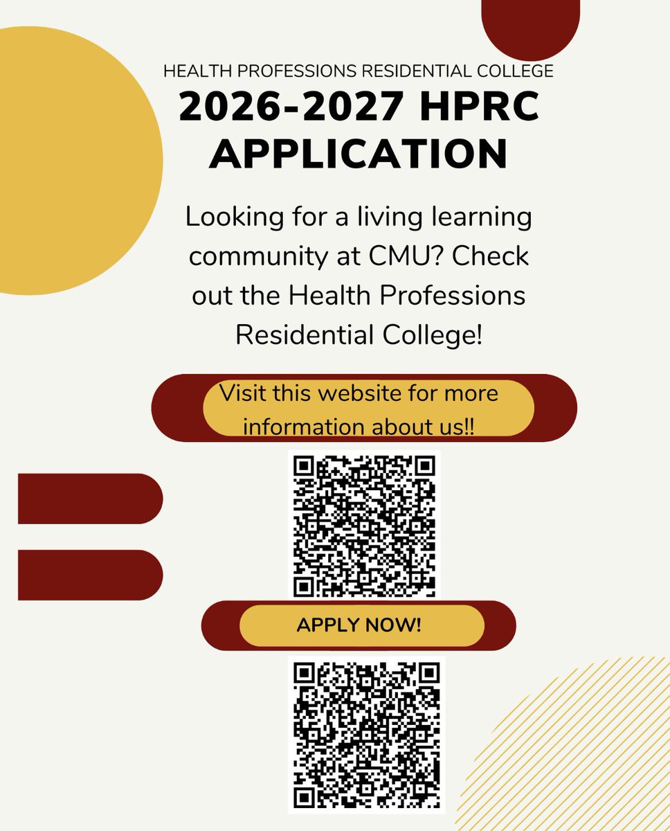 cmuchp's tweet photo. Thinking about a future in health? 🩺
 Live + learn with fellow future professionals in CMU’s Health Professions Residential College (HPRC)! Support, mentorship, leadership, and a community that helps you thrive.
Apply today! https://t.co/Q8bOkZzwLv