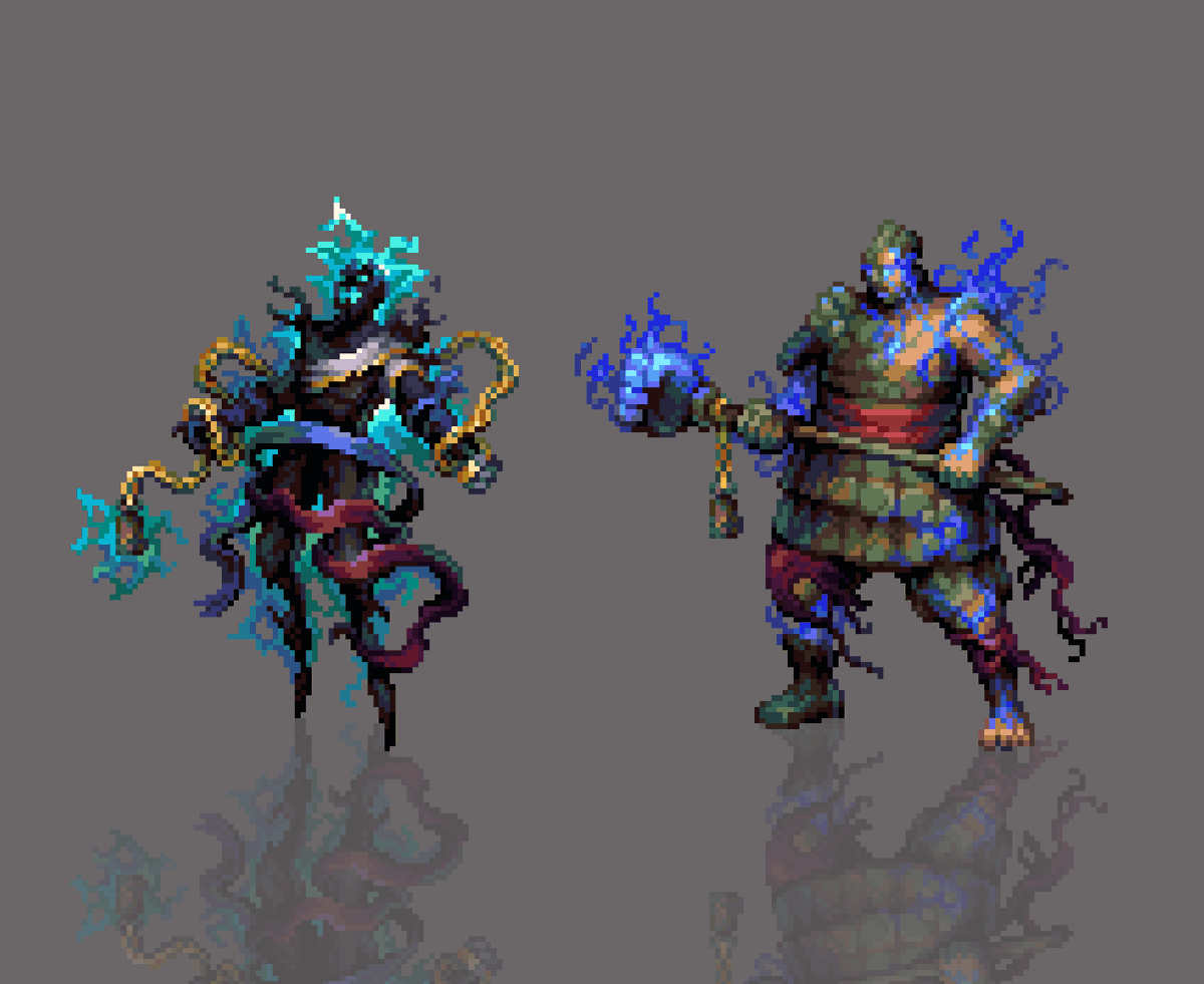 Namatnieks's tweet photo. The 2 additional upgrades for the final tier unit for Yulan faction for Songs of Conquest.  Christian Knutsson as art director. #pixelart https://t.co/wUWEOEC2sb