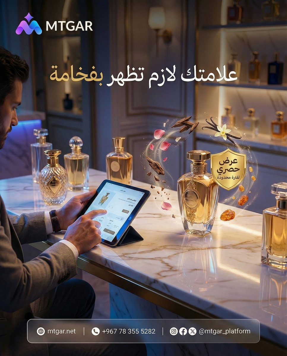Mtgar_Platform's tweet photo. العطور تُباع بالإحساس والانطباع.  
✔️ تصميم أنيق يعكس هوية علامتك  
✔️ إبراز النوتات والمكونات بوضوح  
✔️ عروض حصرية لفترات محددة  
✔️ إبراز المنتجات المميزة  
✔️ متابعة الطلبات بدقة
  
علامتك لازم تظهر بفخامة.

#متجر_mtgar 
#متجر_عطور
#عطور
#متجر_الكتروني
#تجارة_الكترونية https://t.co/tALJ3sWgXZ