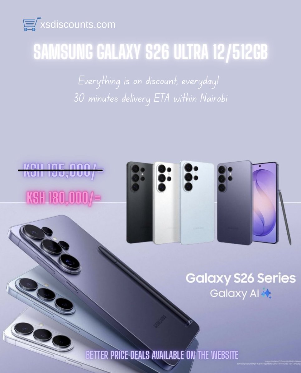 Xsdiscounts's tweet photo. Unleash next-level power with the Samsung S26 Ultra 12GB/512GB — insane performance, pro-grade camera & premium design. Serious phone for serious users. 🔥
📞 Call / WhatsApp: +254706180765
#SamsungS26Ultra #FlagshipPhone #TechDealsKenya #NairobiDeals #AndroidKing #XSDiscounts https://t.co/TwquRxnzCr