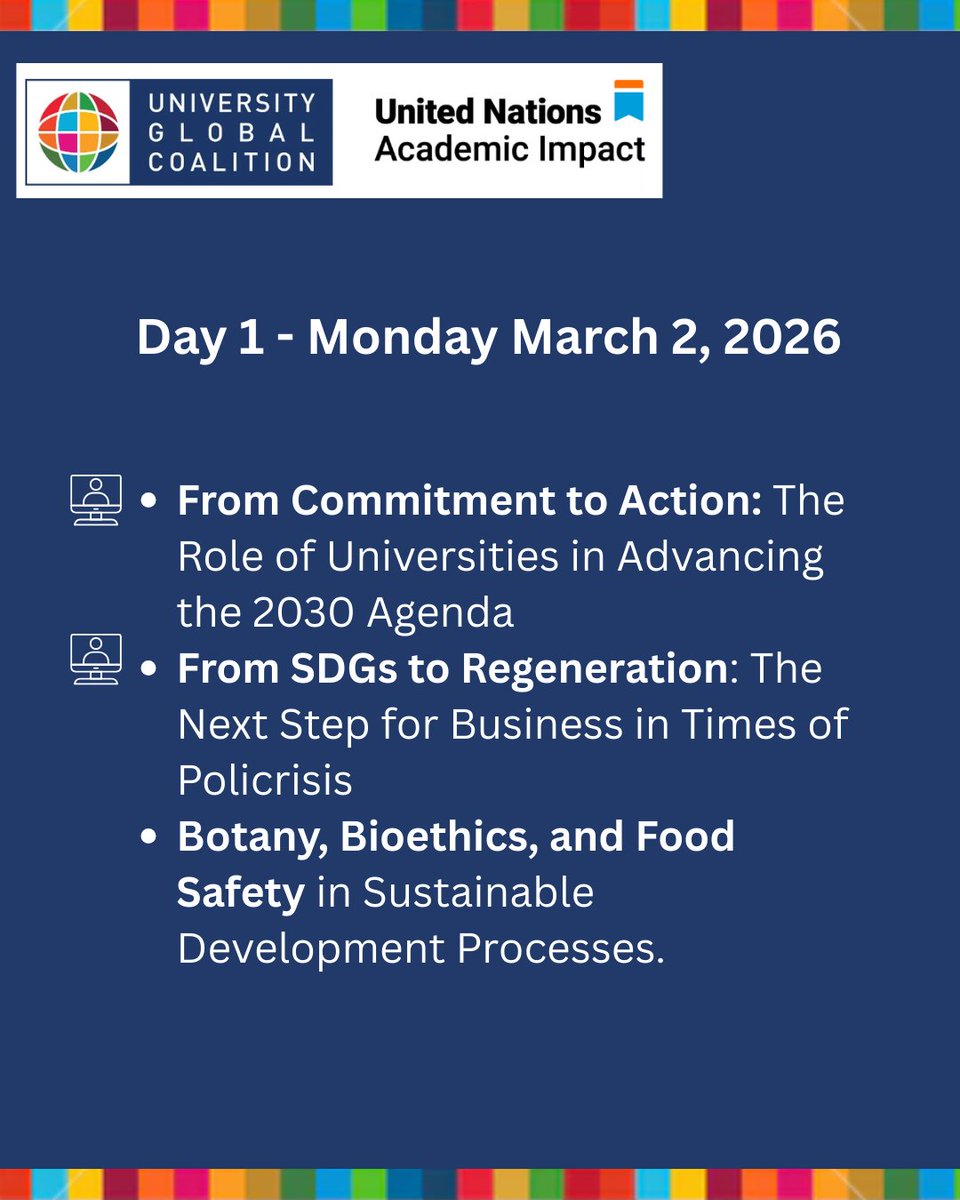 UniGlobalCo's tweet photo. SDG Action &amp; Awareness Week is almost here!

Join us for a week dedicated to dialogue, innovation, and practical action on the Sustainable Development Goals.

View the full calendar in the link below https://t.co/GQrBdCDGfT https://t.co/mL6ABmYlYB