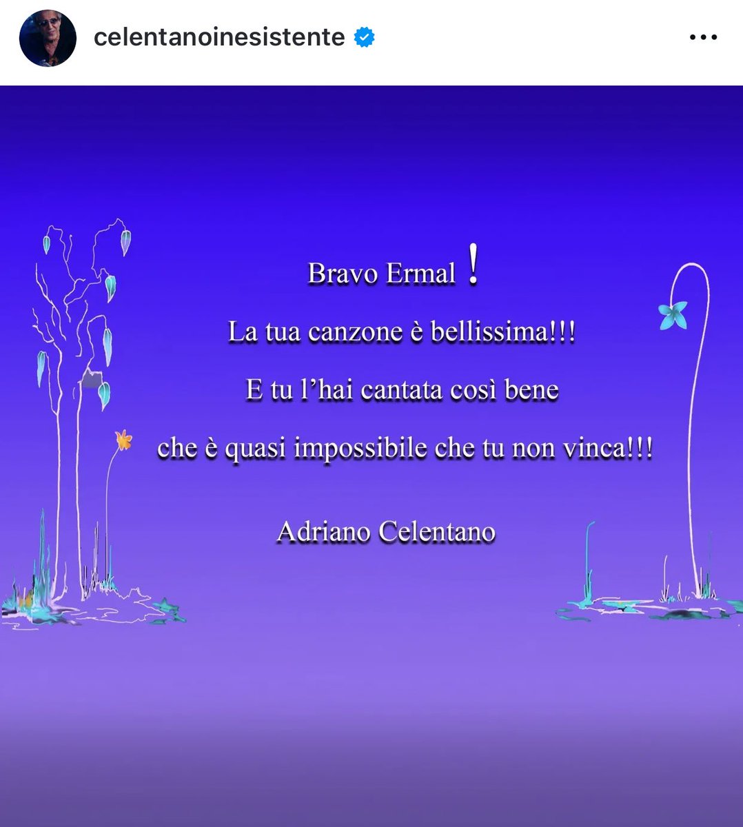 Adriano Celentano interrompe il suo silenzio per fare i complimenti a Ermal Meta 

#Sanremo2026 #ErmalMeta