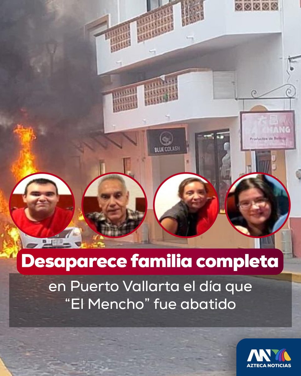 MIENTRAS EL PAÍS MIRABA A TAPALPA, ELLOS DESAPARECÍAN

El 22 de febrero de 2026 quedó marcado por el abatimiento de Nemesio Oseguera "El Mencho", pero en medio del caos y la violencia, una familia en Puerto Vallarta dejó de ser vista.

Se trata de cuatro integrantes que hoy son
