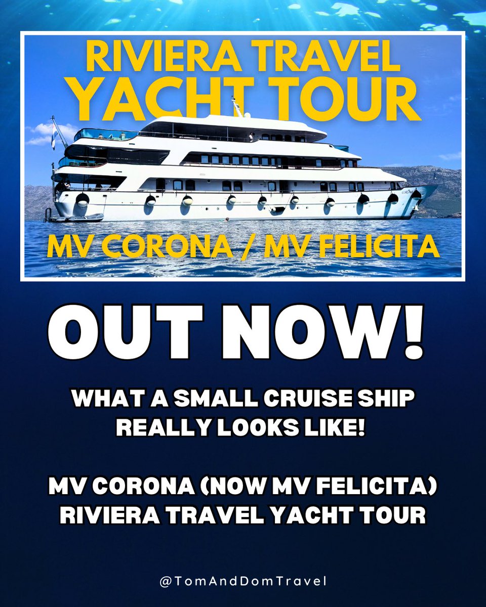 TomandDomTravel's tweet photo. What a Small Cruise Ship Really Looks Like! MV Corona (Now MV Felicita) Riviera Travel Yacht Tour https://t.co/Hsi8CVPT3n