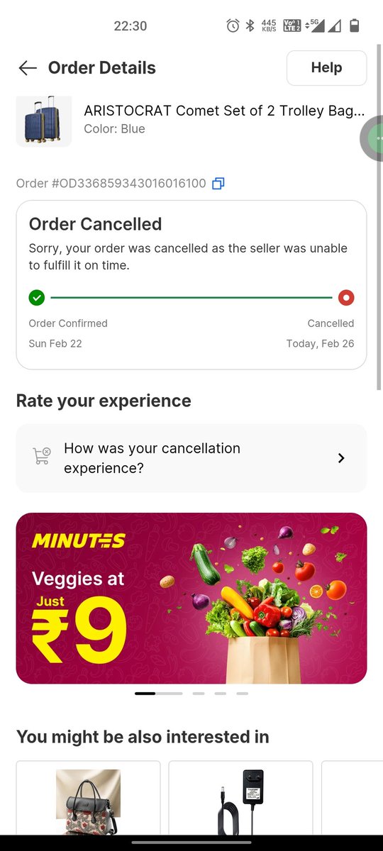 bisariji's tweet photo. #Flipkart I ordered ARISTOCRAT Trolley on Feb 15 but the seller cancelled the order on Feb 18, order OD336799454483649100. Again on Feb 22 I ordered the same product and again it was cancelled by the seller, OD336859343016016100.

#Flipkart don't take orders if you can't deliver. https://t.co/0BfCz4hdnM