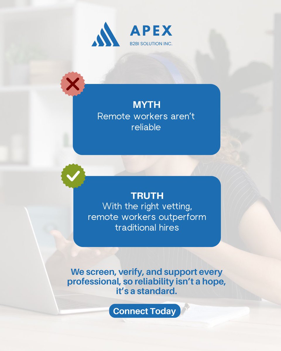 ApexB2Bi's tweet photo. Companies using our vetted remote teams see up to 30% higher productivity.

We screen, verify, and support every professional, so reliability isn’t a hope, it’s a standard.

Connect Today
☎️ +1 847-873-8846
📧 info@apex-b2bi.com

#ApexB2Bi #WorkforceManagement #HROutsourcing https://t.co/aalDJD9RGZ