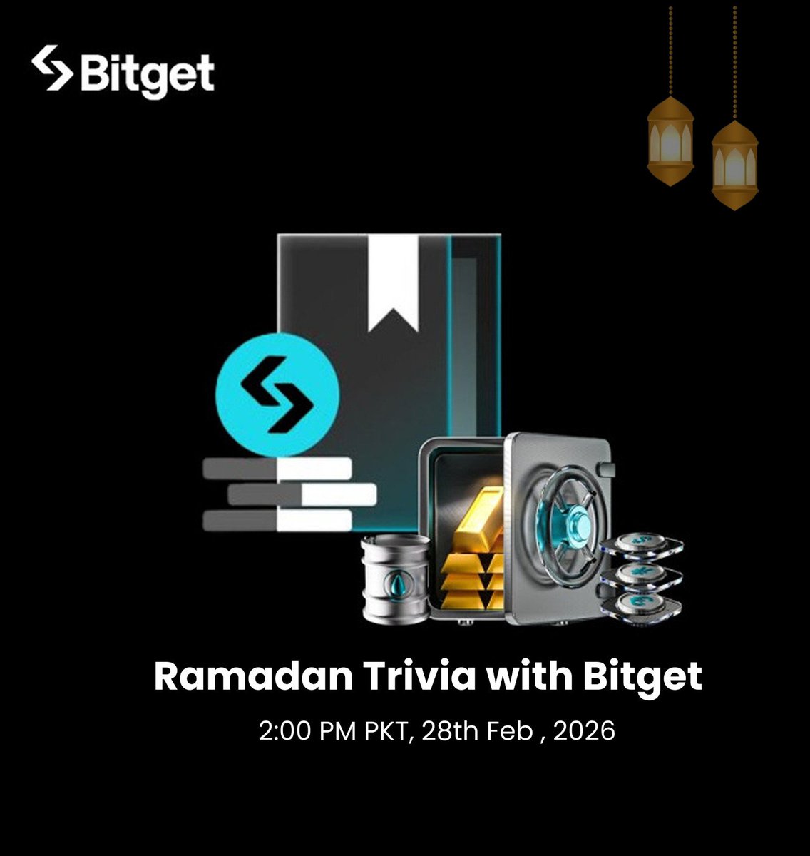 🌙 Ramadan Trivia with Bitget 

🧠 10 Questions to test your knowledge
💸 Win a share of 25 USDT (10 winners)
📅 28 Feb 2026 | 2:00 PM PKT

📍 Venue:t.me/BitgetPakistan 

✅ Follow <a href="/BitgetPak/">BitgetPakistan</a>
✅ Like &amp; RT this post
✅ Tag 3 friends in comment section
