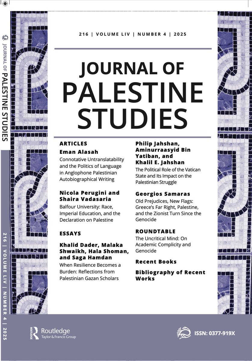 PalStudies's tweet photo. 📚📣The Journal of Palestine Studies’ newest issue features scholars from Gaza and around the world providing analysis on the current state of Palestine’s geopolitical, diplomatic, and narrative reality (THREAD): https://t.co/wuLKRcSXjK https://t.co/LX0fxtlbIR