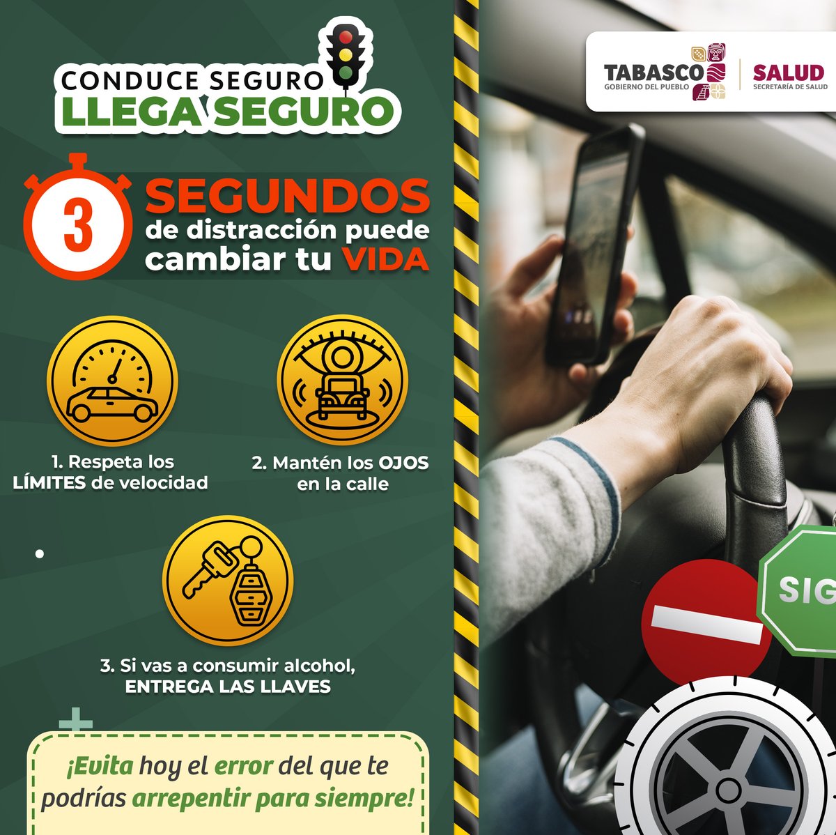 SSalud_Tab's tweet image. 🚨 Un accidente puede ocurrir en cualquier momento y cambiarlo todo.
👉 CONDUCE SEGURO, LLEGA SEGURO

#PonteASalvo #ConduceSeguro #SaludTabasco