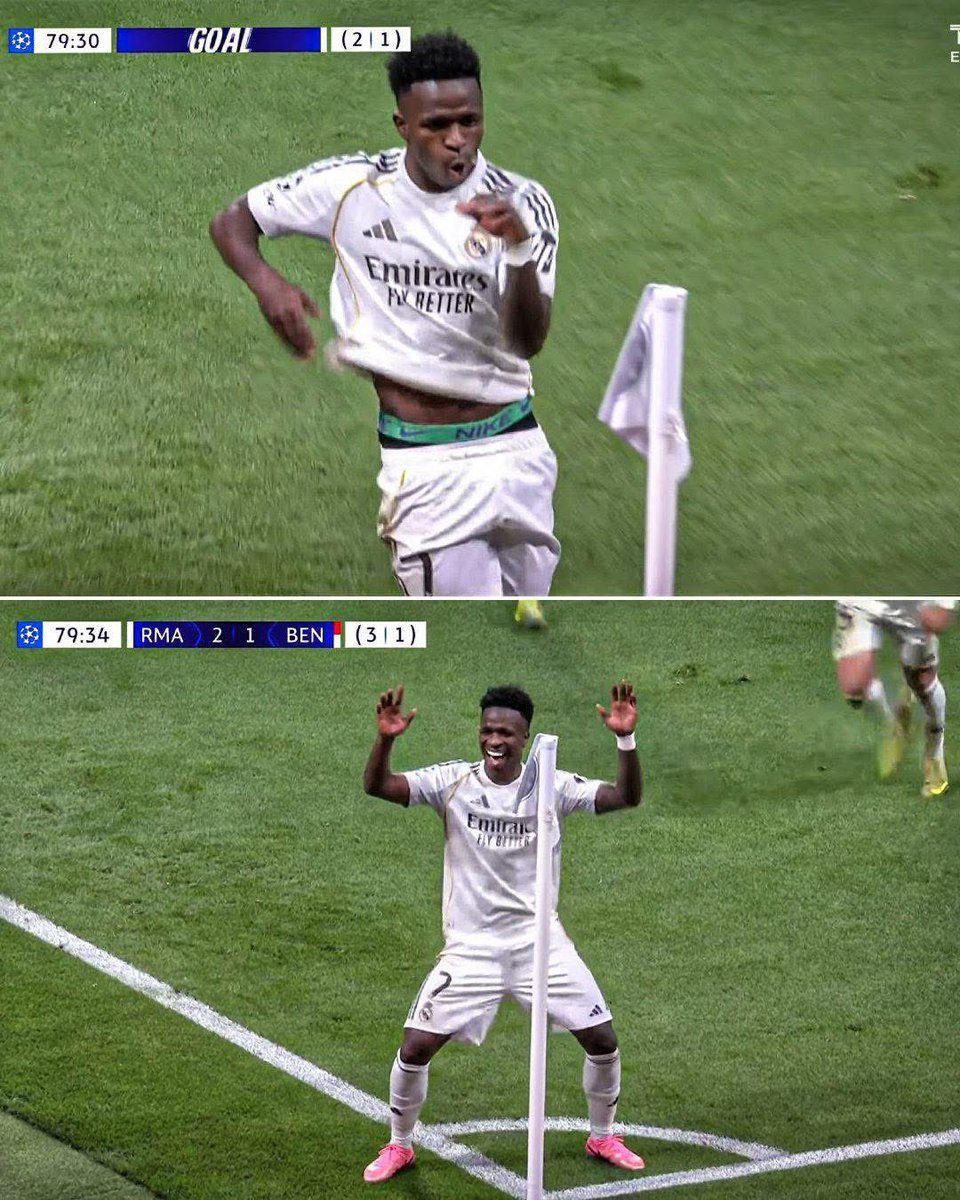 Je comprends toujours pas pourquoi hier Vinicius n’a pas obtenu un carton jaune alors qu’il a fait la même célébration qu’au match aller ?