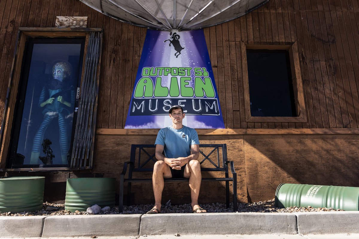 AlexHonnold's tweet photo. I had the pleasure of adventuring around my home state of Nevada for a new TV series with @TravelNevada and Outside TV called “Get a Little Out There with Alex Honnold.”

I can’t tell you how many only-in-Nevada experiences I had as I traveled from my home in Vegas up to the Cowboy Corridor in the north. This included searching for turquoise and meeting a donkey in a saloon. Classic Nevada!!

“Get a Little Out There with Alex Honnold” premieres February 26th streaming exclusively on Outside TV. New episodes drop Thursdays. Link in my bio or visit https://t.co/bSPnDWLJeP to watch on demand for free.

@climbingmag @outsidemagazine