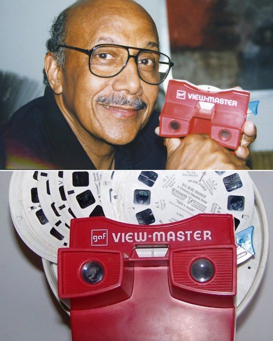 If you're old enough to have enjoyed this toy as a child, Charles Harrison was responsible for its re-design.

It was originally a device for grown-ups to look up photos but he pivoted the gadget to the kid audience.