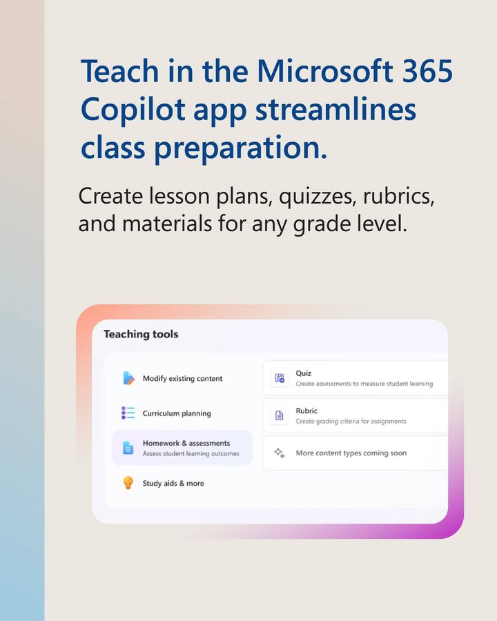 Your classroom, but smarter. 🧠✨

We’re introducing new AI tools and programmes designed to help students level up; from classwork to career goals.

Learn more 👉 msft.it/6012QR7UE