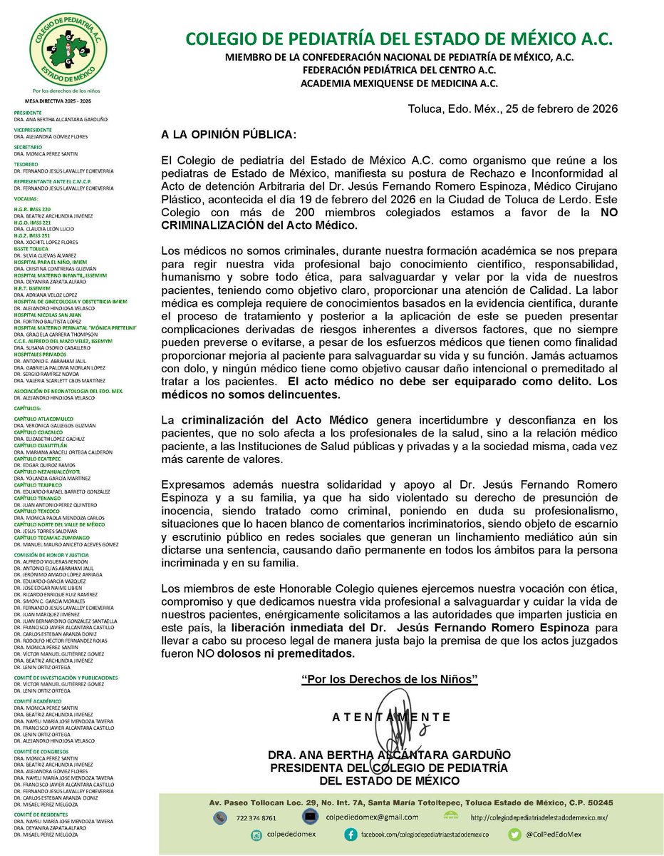 ColPedEdoMex's tweet photo. NO  CRIMINALIZACIÓN del Acto Médico. https://t.co/DEBLdR0Cnz