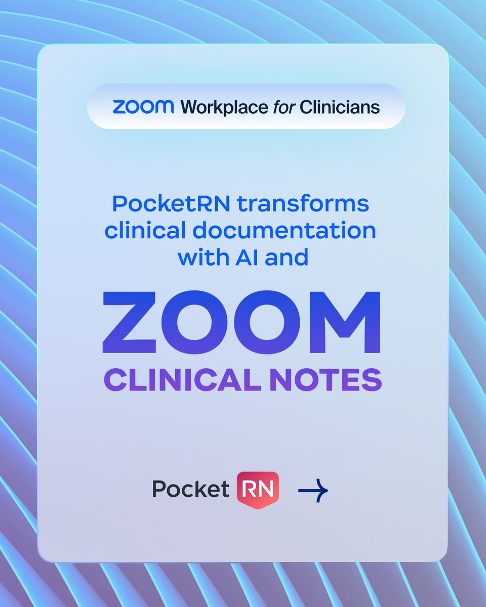 Zoom's tweet photo. PocketRN is redefining virtual nursing with Zoom Clinical Notes — saving nurses ~2 hours per day, achieving 92% nurse satisfaction, and expanding their partnership with Zoom to scale compassionate, efficient care. 

For more on how AI-powered documentation is helping clinicians spend more time with patients, not paperwork 👉 https://t.co/r2Rsety9xy