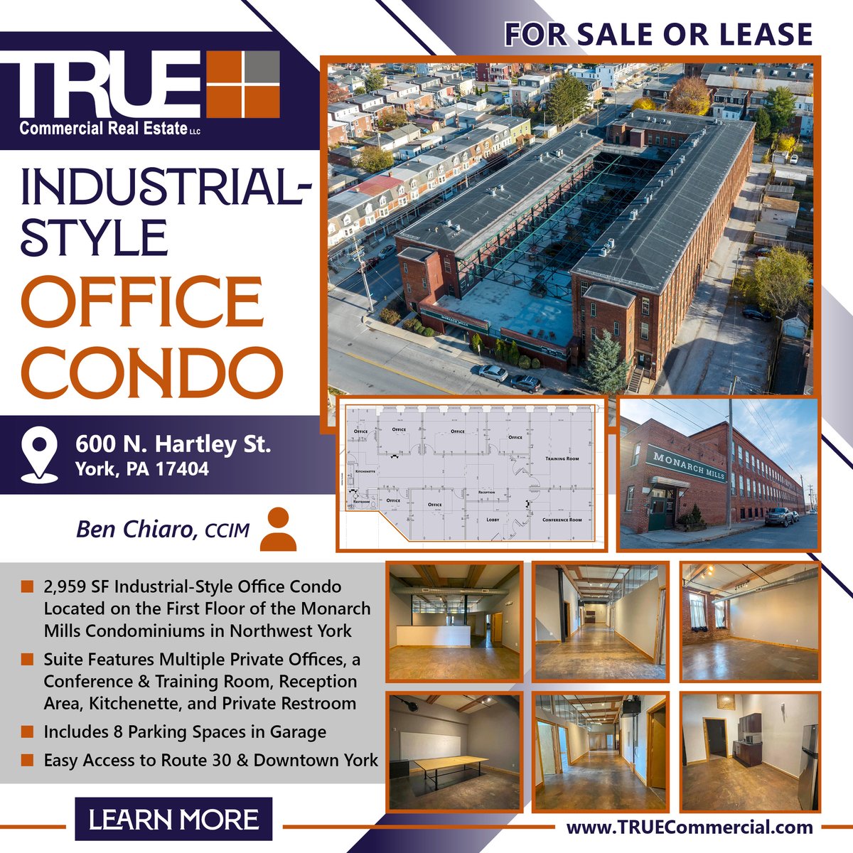 TRUE_ComRE's tweet photo. Industrial-Style Office Condo Available in York.
Located in the Monarch Mills Condominiums.
Learn More: https://t.co/BrpVd9ve5h
Contact Ben Chiaro, CCIM of TRUE Commercial Real Estate for more info. #forsale #forlease #office #condo #YorkPA https://t.co/herZCFeIJR
