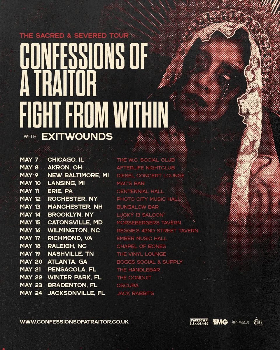 Confessions Of A Traitor are coming to the east coast of NORTH AMERICA May 7 – 24, 2026!
Check out the dates HERE!

facedownrecords.com/tours/