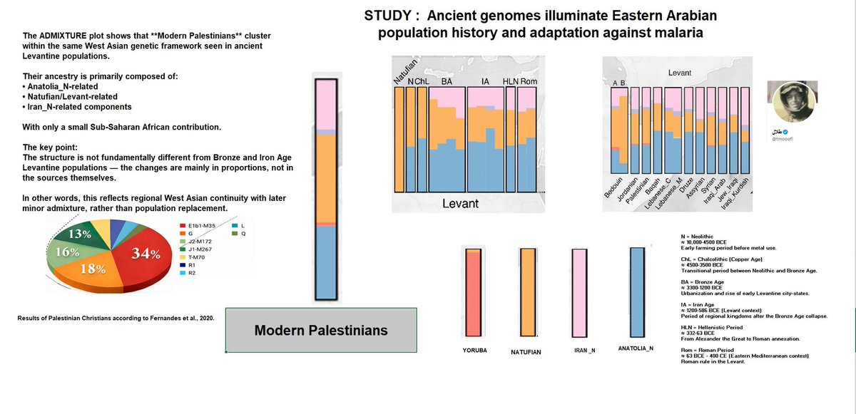 <a href="/OunkaOnX/">Ounka</a> When we turn to genetic science and critically examine the peer-reviewed studies that investigate the genetic structure of the populations of Palestine across historical periods, we find that Palestinians carry deep historical roots in the region. Some lineages trace back to the