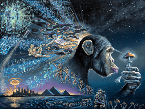 TheRealGVG's tweet photo. @PaulAustin3w @bryan_johnson one of my favorite original pieces of art that i own in my collection, 'Stoned Ape Theory' by @Jimmyfigs85 🍄 https://t.co/QDJ0VrWVQy