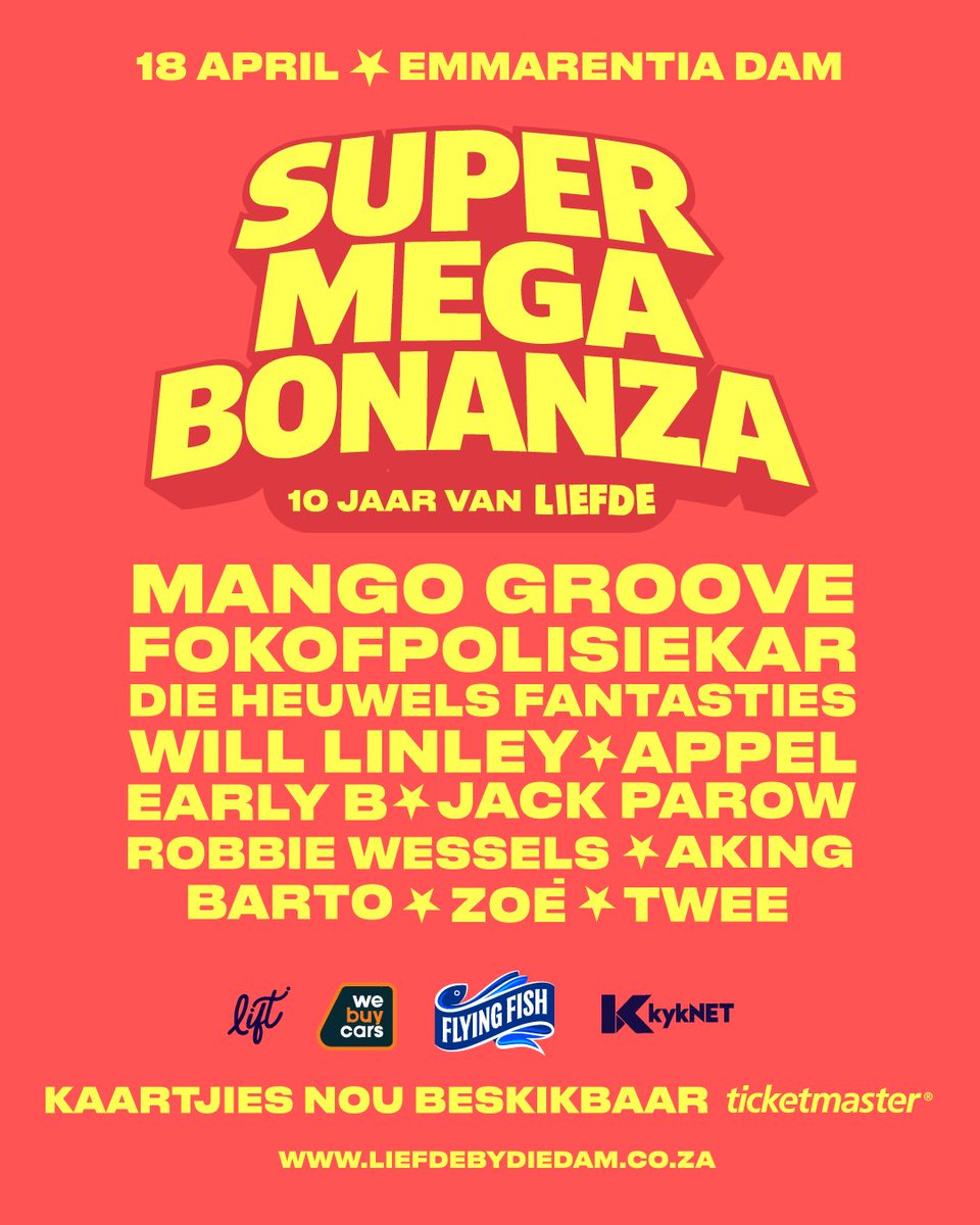 DieHeuwels's tweet photo. @LiefdeD is 10 en ons bring ‘n SUPER MEGA BONANZA jozi toe! Kry julle tickets nou voor hulle weg is ❤️ https://t.co/r2TRKnA4oJ @jacarandafm @kykNETtv @appelmusiek @MangoGrooveSA @Fokofband @JackParow https://t.co/OoyxzIa6x6
