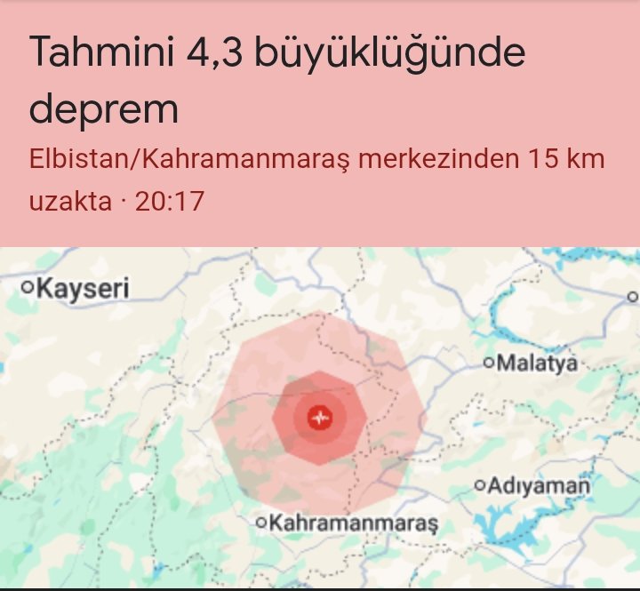 Kahramanmaraş'ta deprem meydana geldi.