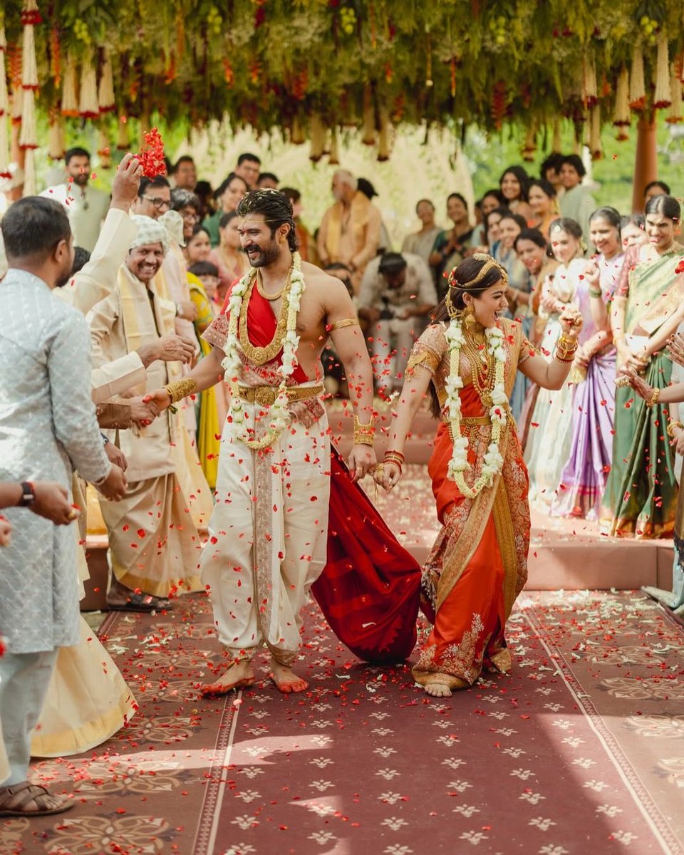 Not a movie, it's a real wedding! 
Feels like an ancient king-queen marriage. Outfits super simple: ancient Hindu style saree, dhoti, elegant jewelry. No modern lehenga bling....

Not exactly a fan of any movie actors, but this wedding shows our roots and our culture beautifully!