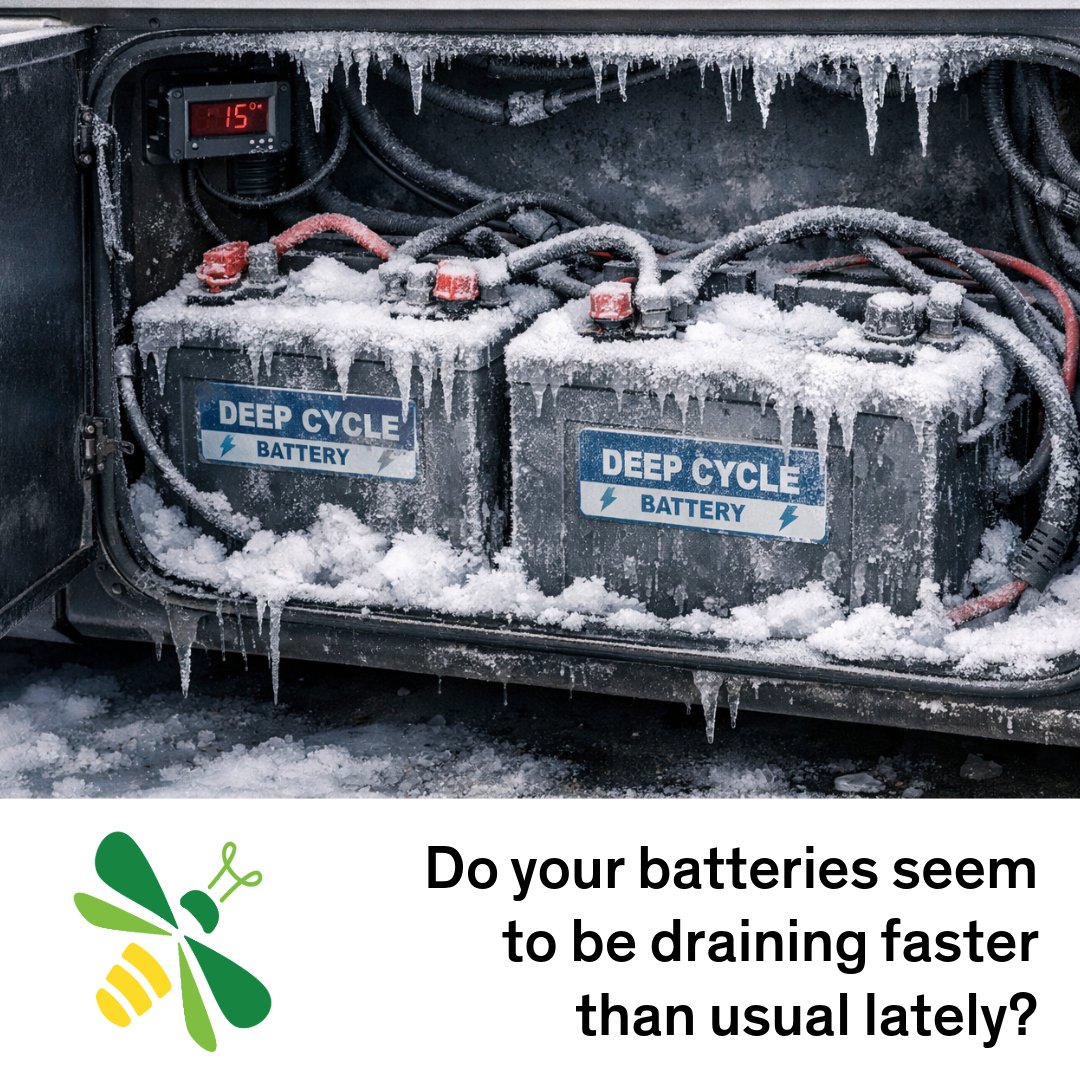 FireflyConnect's tweet photo. Do your batteries seem to be draining faster than usual lately? You are not imagining things! Cold temperatures naturally change how batteries perform, especially if you are running a lithium system. https://t.co/Z1Z9bxhKGY