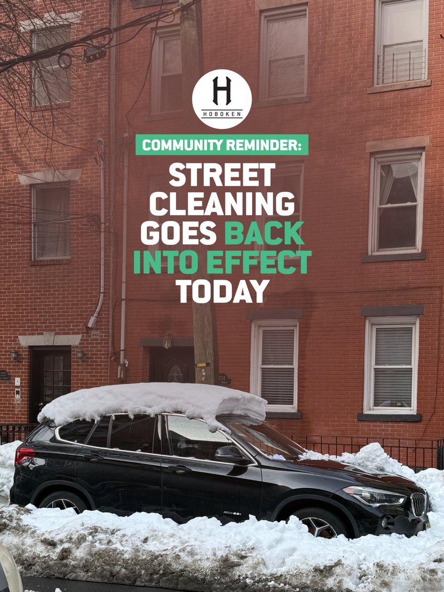 CityofHoboken's tweet image. Hey, #Hoboken! 🚗
Friendly reminder that street cleaning goes back into effect today. Thanks for your cooperation!