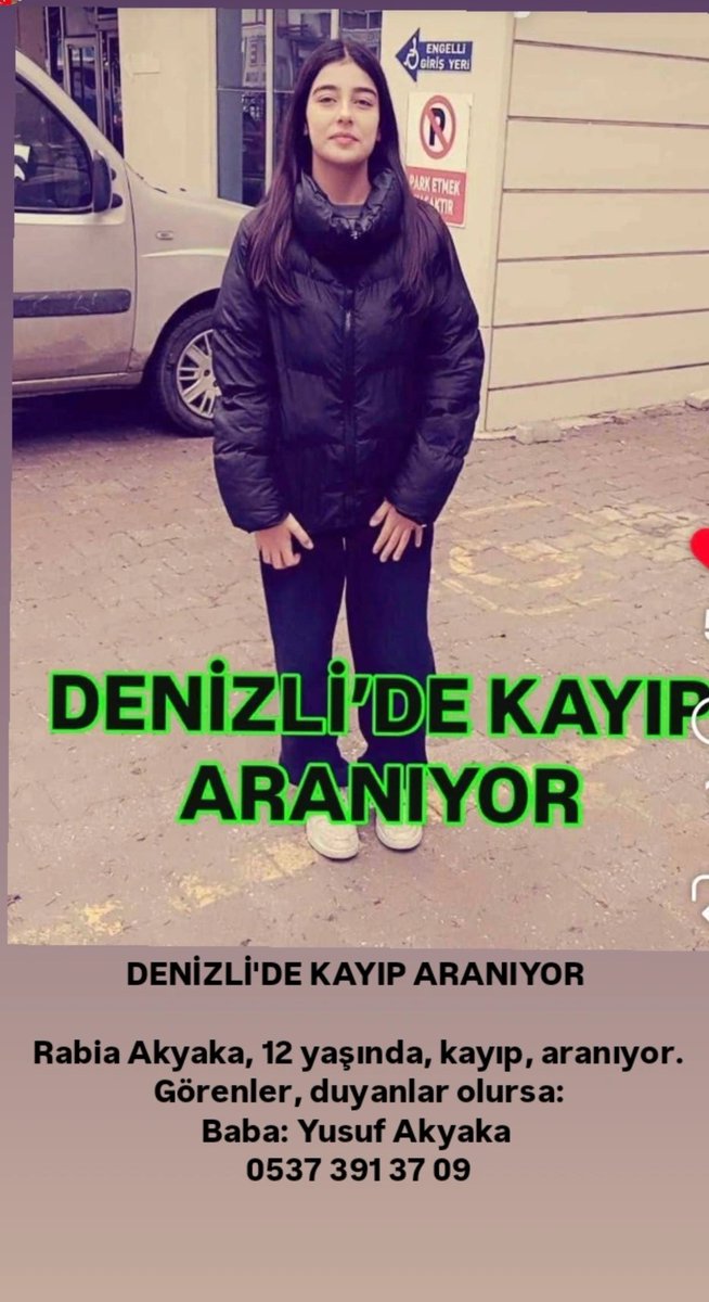 Denizli'de, Kayıp 12 yaşında Rabia Akkaya. Gören tanıyan , babasına ulaşması için numarası aşağıdadır.