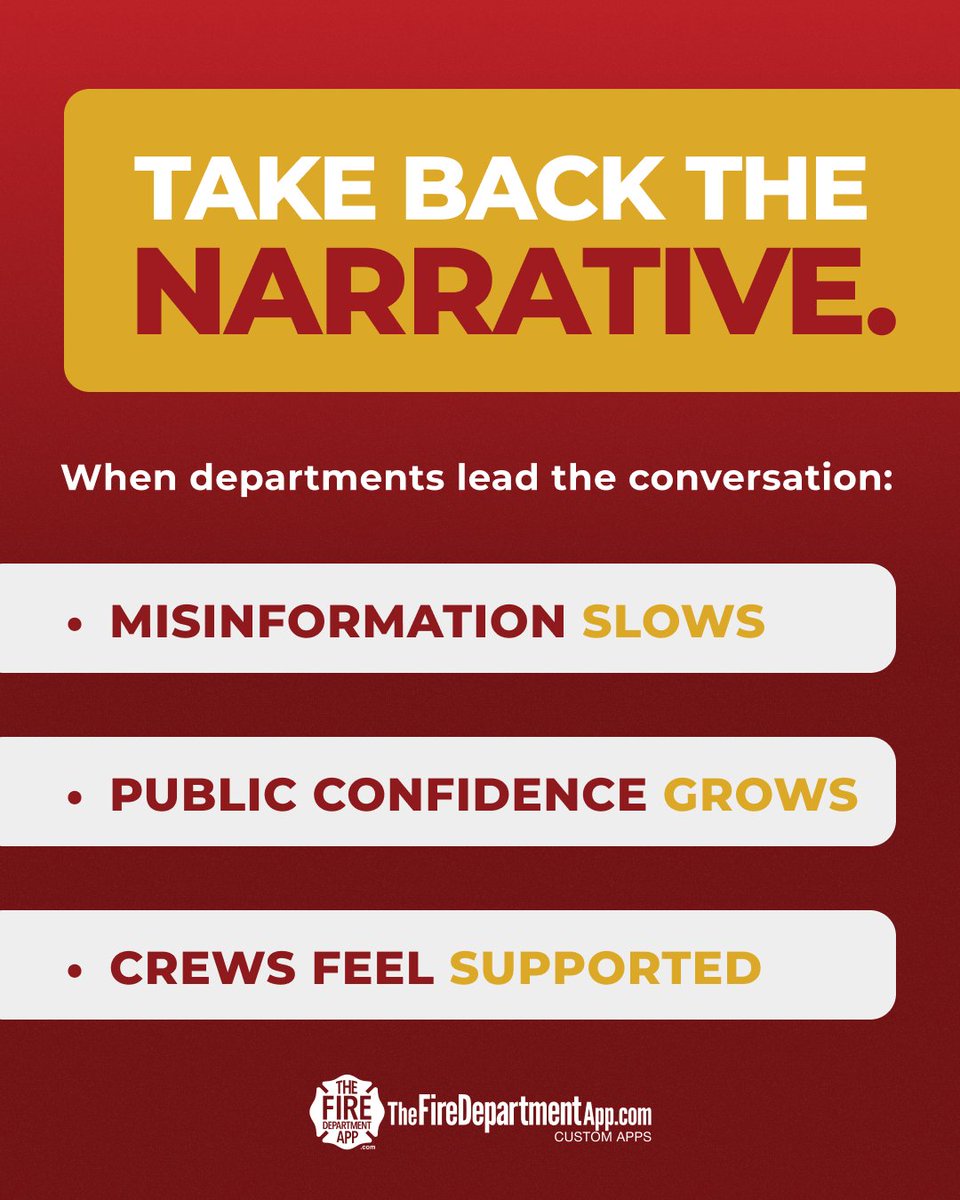 TheFireDeptApp's tweet photo. When departments lead the conversation:

• Misinformation slows
• Public confidence rises
• Crews can focus on the mission

Learn how https://t.co/BzkjVf3A0b helps fire chiefs lead with confidence:

https://t.co/BzkjVf3A0b https://t.co/9LSMvgBIKQ
