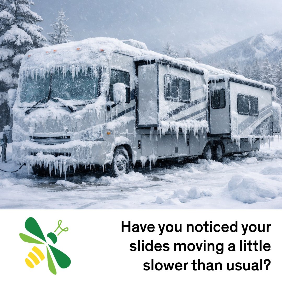 FireflyConnect's tweet photo. Have you noticed your slide rooms moving a little slower than usual on these chilly mornings? Don’t panic! Cold weather can make rubber seals stiff and mechanical parts a bit sluggish. https://t.co/2NCBbPz3xu