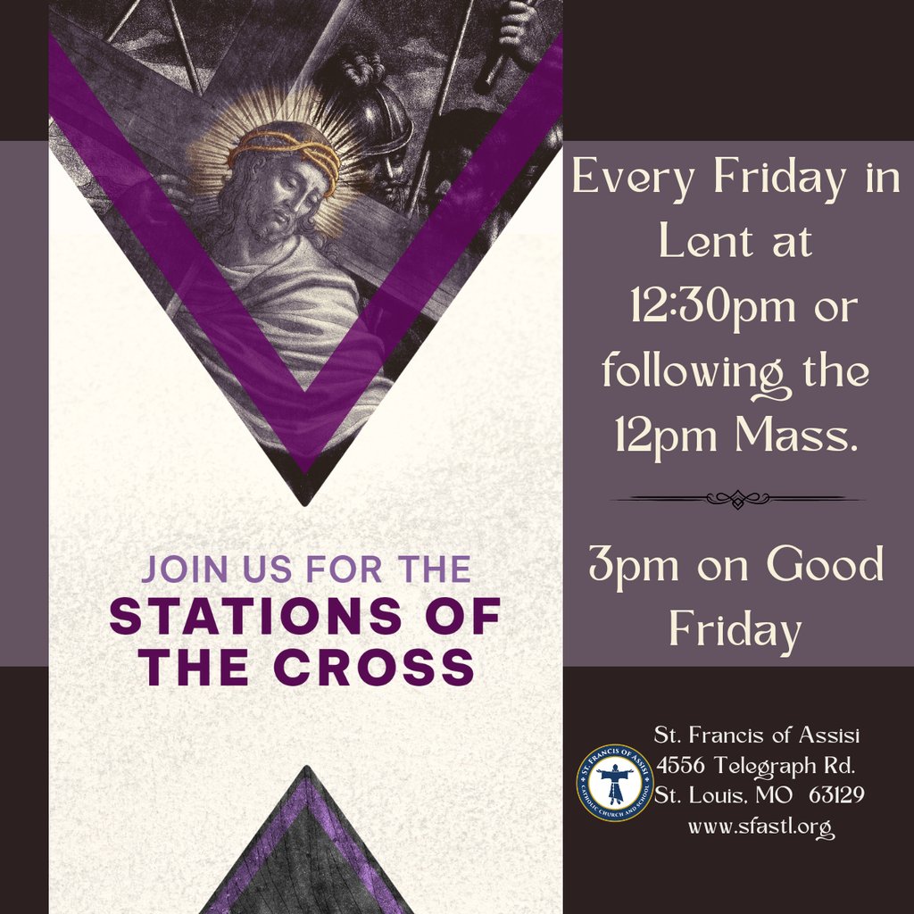 We hope your Lent is going well so far.  
Please join us Fridays for noon Mass and stick around to pray The Stations of the Cross.