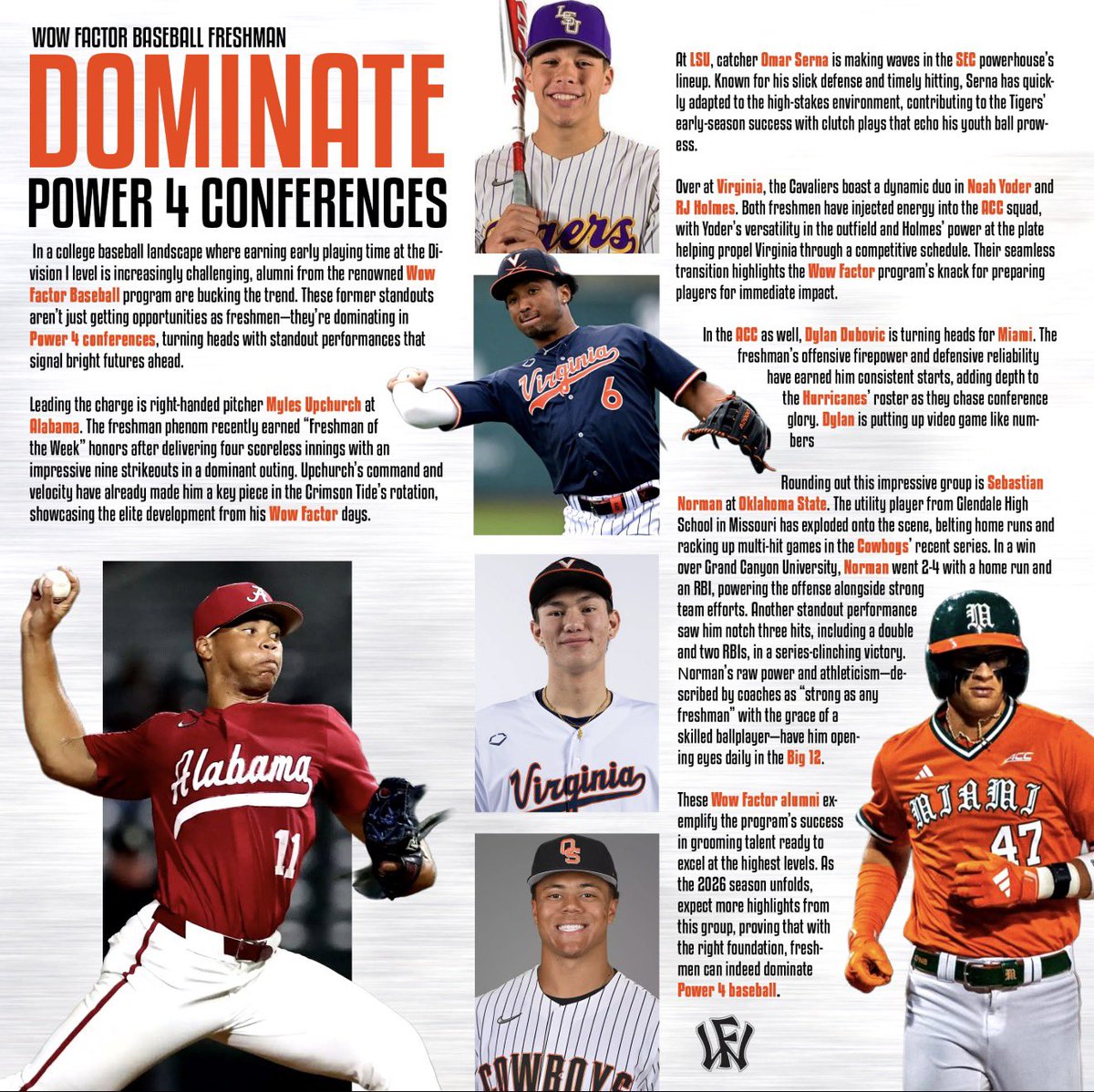 WowFactorNation's tweet image. Former Wow Factor Baseball alumni aren’t just playing as freshmen—they’re dominating college baseball.

#TheBrand #CollegeBaseball
