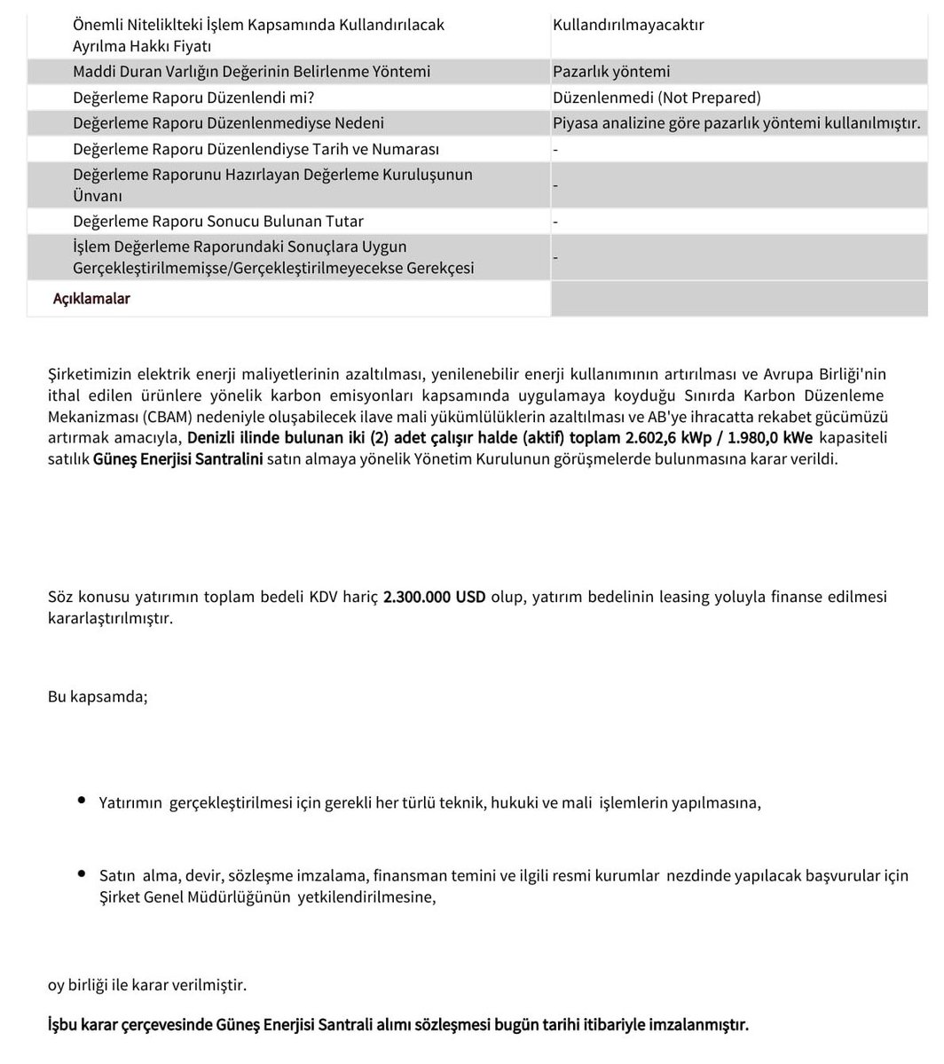 AYES’ten önemli yatırım hamlesi! ☀️

Denizli’de bulunan 2 adet Güneş Enerji Santrali, 2.300.000 USD bedelle satın alındı. 💵

Toplam kurulu güç: 2.602,6 kWp⚡️
#AYES #POIP #BIST