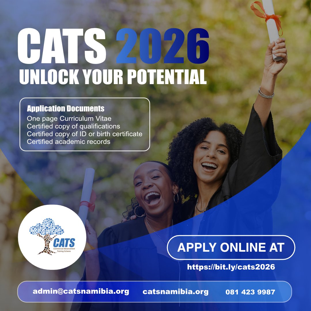 CATSNamibia12's tweet photo. Good News! Applications Have Been Extended!
We are pleased to announce that applications for the 2026 CATS Program have been extended!
Apply online: https://t.co/seHOadNJQN
Closing Date: 15 March 2026
Successful applicants will be contacted via email!
#CATS#Namibia#2026# https://t.co/9v85Rn1pgE