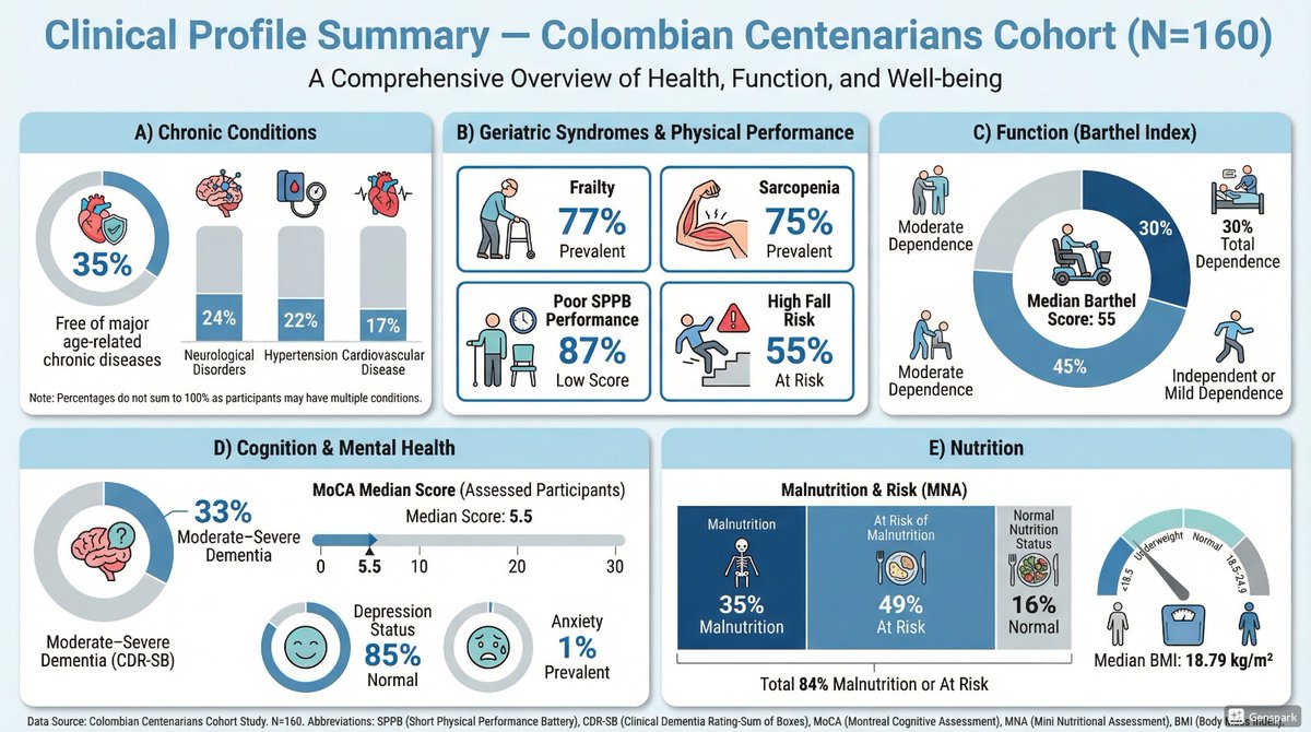 JuanMAnayaC's tweet photo. Colombian Centenarian Project. We report in BMC Geriatrics the  first nationwide, multidimensional profile of 160 verified centenarians in Colombia. @Lozada_Surg #Aging #Geriatrics #Longevity #PublicHealth #Centenarians #Healthspan  https://t.co/PwIpczgDfB https://t.co/e22mTD2IFu