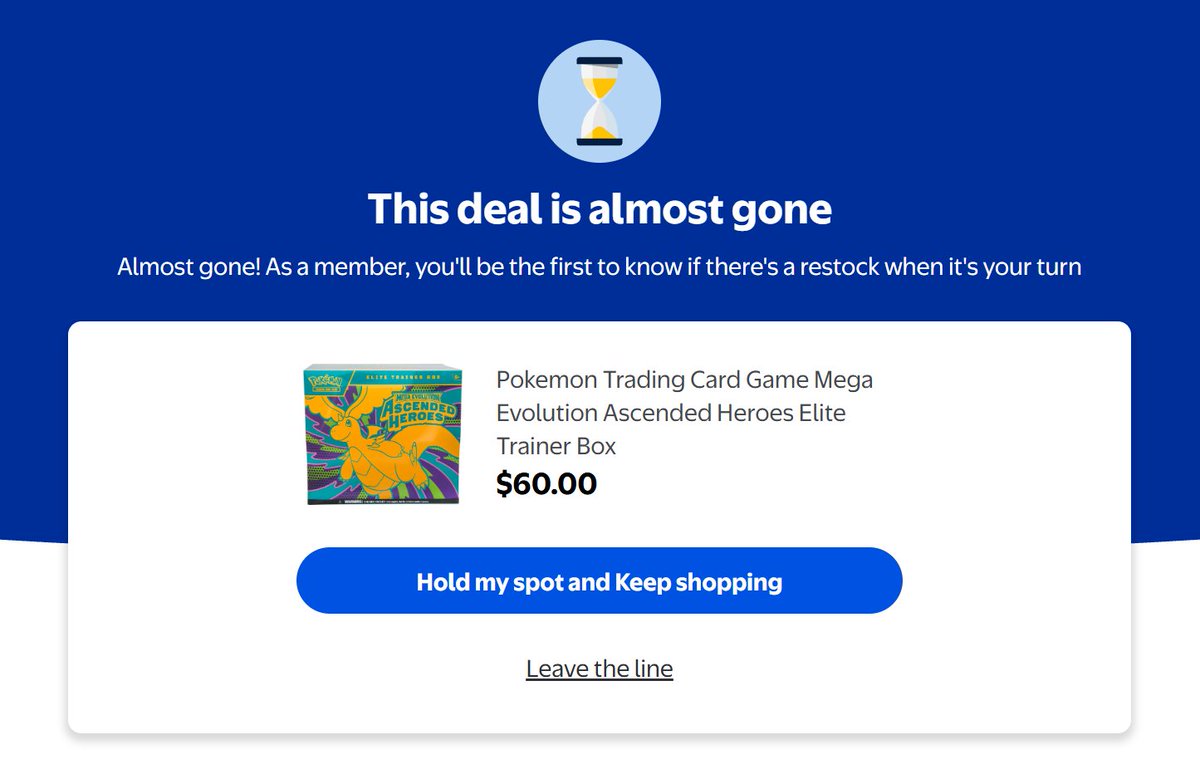 cwgrock's tweet photo. @PokemonRestocks I have never gotten past the "This deal is almost gone" "Hold my spot and Keep shopping" page.  Never seen a timer.  The site still shows I'm in line right now.  Is this a feature or a bug? 🤣 Is this just how it works or am I doing something wrong? https://t.co/lkZdz9DtAc