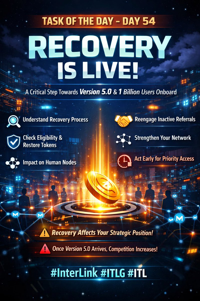 Ma87216Harinath's tweet photo. 🚀 THE RECOVERY IS LIVE! This is it, InterLink community! 🚀
Day 54's task is critical. We are taking the first step to #Version5 and #1BillionUsers. 🌍
Your priorities for today:
🔍 Understand the Process
✅ Check Eligibility & Restore Tokens
📢 Spread the Word & Reengage Referrals
🤝 Strengthen Your Network
⚠️ DO NOT WAIT! ⚠️
Acting early secures priority access.
Once Version 5.0 drops, competition skyrockets. 🚀💨
Recovery affects your strategic position. Don't fall behind. 📉
Check the task now! 👇
[Insert Link]
#InterLink #ITLG #ITL #Web3 #Blockchain #CryptoCommunity #GameFi