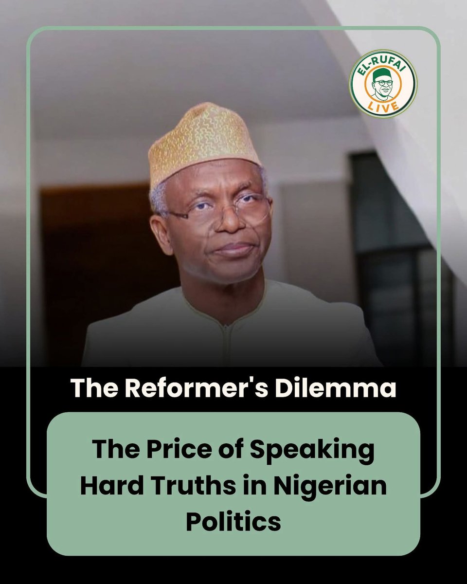 Mod33333's tweet photo. The Price of Speaking Hard Truths in Nigerian Politics

In Nigerian politics, honesty is rarely convenient. The system often rewards accommodation, careful ambiguity, and gestures that preserve comfort rather than confront dysfunction. Networks of patronage, negotiated loyalties, and populist expectations create an environment where soothing rhetoric travels faster than structural reform. To speak plainly about waste, inefficiency, or institutional decay is to disrupt established balances. Yet progress has never emerged from comfort. Reform begins where convenience ends, and it is sustained by leaders willing to endure resistance in pursuit of long-term national stability.

Mallam Nasir El-Rufai has defined his public life along that difficult edge. His leadership philosophy has consistently favored evidence over applause, the discipline of planning, the logic of institutions, and the long-term implications of short-term populism. Across multiple roles in public service, he has chosen structural correction over political ease. That choice has shaped both his impact and the opposition he has faced, positioning him as a reform-driven leader in a political culture often wary of disruption.

As Director-General of the Bureau of Public Enterprises, El-Rufai confronted entrenched inefficiencies through privatization and economic restructuring. Reforming state-owned enterprises required more than technical expertise; it demanded the resolve to challenge opaque systems sustained by vested interests. Later, as Minister of the Federal Capital Territory, he applied the same discipline to urban governance. Restoring Abuja’s master plan, digitizing land administration, and enforcing planning laws disrupted informal privileges that had flourished for years. The measures were controversial, but they reinforced a governing principle: institutions cannot function where rules are selectively applied.

His tenure as Governor of Kaduna State extended this philosophy to subnational governance. Faced with fiscal strain and systemic inefficiencies, his administration reduced bureaucratic excess, restructured ministries, and redirected resources toward education, healthcare, and infrastructure. Civil service reforms and competency assessments prioritized standards over sentiment. Education restructuring focused on measurable improvement rather than symbolic gestures. Transparency and procurement discipline curtailed leakages that had long weakened public institutions. These were decisions calibrated for sustainability, not short-term popularity.

Resistance was inevitable. Patronage systems do not yield quietly to transparency, and populist narratives rarely accommodate the slow mechanics of institutional reform. When controls tighten, when merit challenges entitlement, and when public processes are scrutinized line by line, established beneficiaries feel the shift. In such moments, backlash is less an anomaly than a structural response. Reform redistributes influence, and redistribution generates friction. The intensity of the pushback often reflects the depth of the change.

The pressures that accompany such disruption; political criticism, legal scrutiny, public mischaracterization are part of the reform landscape. Yet the calculus of leadership is not measured solely by immediate reaction. It is measured by institutional durability. El-Rufai’s governance style has been marked by data-driven analysis, decisiveness in execution, and a long-term orientation that evaluates policy by systemic impact rather than transient approval. Discipline, in this framework, is not rigidity; it is strategic consistency.

Nigeria’s development challenges cannot be resolved through comfort-driven politics. Infrastructure deficits, educational gaps, and governance inefficiencies demand clarity about trade-offs and the courage to act on them. The price of speaking hard truths may be resistance, but the cost of silence is stagnation.