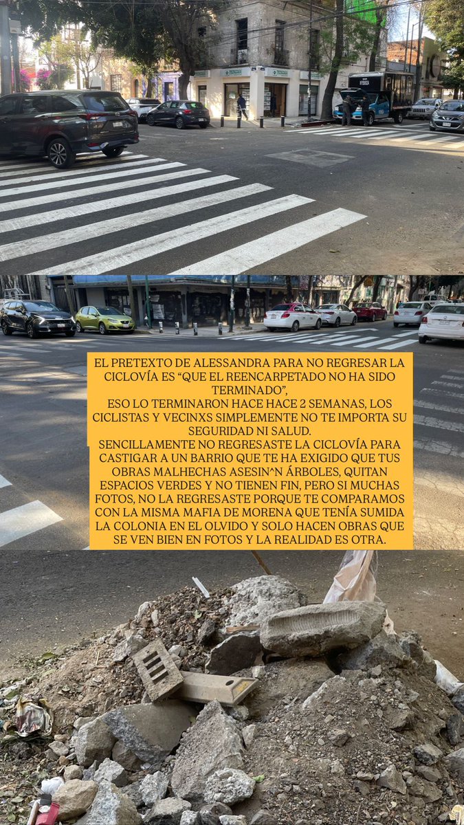 Está eliminada ya que ya está incluso señalizada para carros y así lleva dos semanas. 
Funcionarios de tu alcaldía nos dijeron en reunión que no se quería la ciclovía. Están preparando el terreno para ya no ponerla.