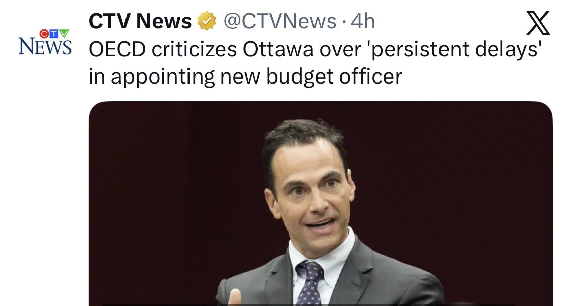 The OECD is criticizing Ottawa for not appointing a new PBO

Jason Jacques is highly competent has over 15 years experience in doing a phenomenal job

The liberals do not like someone that is competent. He’s likely going to be gone.

That’s why they haven’t offered him a contract