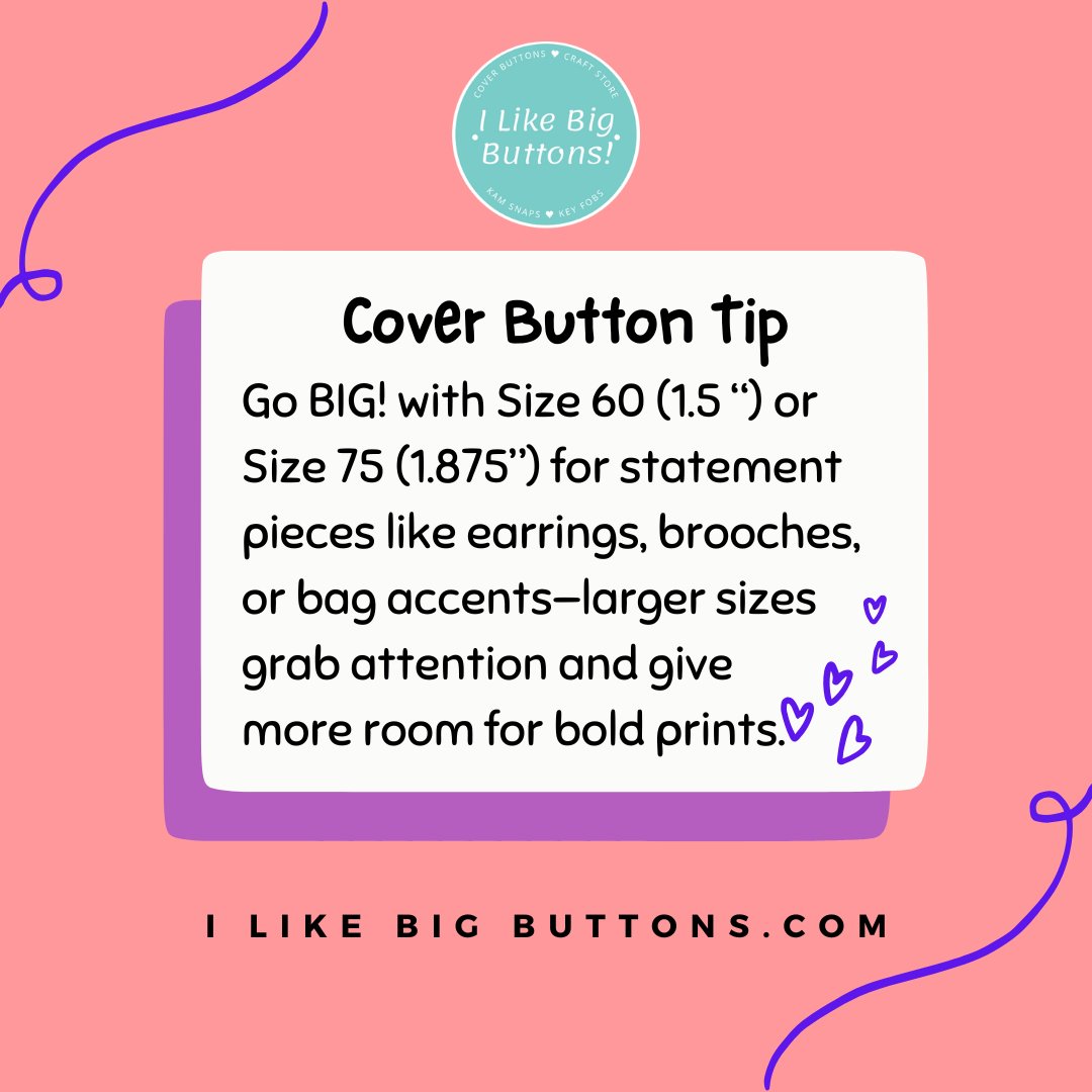 ilovebigbuttons's tweet image. I Like Big Buttons! Crafty Tip 💡
Go BIG! with Size 60 or Size 75 #CoverButtons for statement pieces like #earrings, #brooches, or bag accents-larger sizes grab attention and give more room for bold prints.
ilikebigbuttons.com/collections/co…
#CoverButtonCrafts #ilikebigbuttons #Crafting