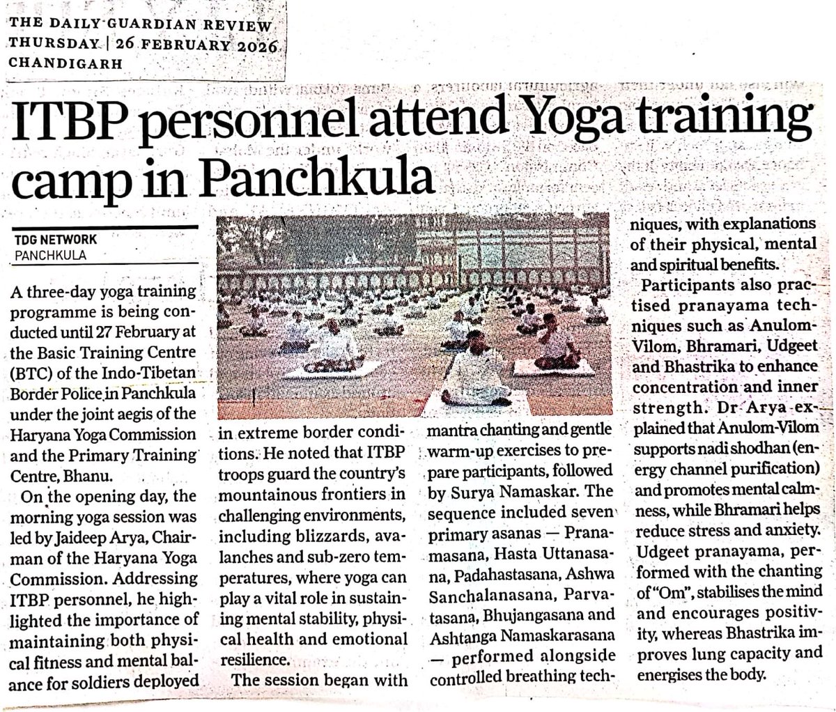 DrJaideepArya's tweet photo. #HaryanaYogAayog
@ITBP_official 
@cmohry  @DiprHaryana 
@DDnewschd 
Jointly organised a yoga camp for the brave soldiers of Indian tibettian border police https://t.co/2aGTeINpbQ