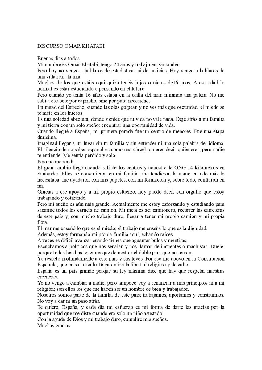 Texto de Omar Khatabi, trabajador de gasolinera  que llegó hace 8 años a España en patera. Lo leyó en la mesa por la acogida organizada en Torrelavega por IU Cantabria el  24-02-2026. Por su interés lo difundimos y os pedimos que ampliéis al máximo esta difusión #QUEREMOSACOGERYA