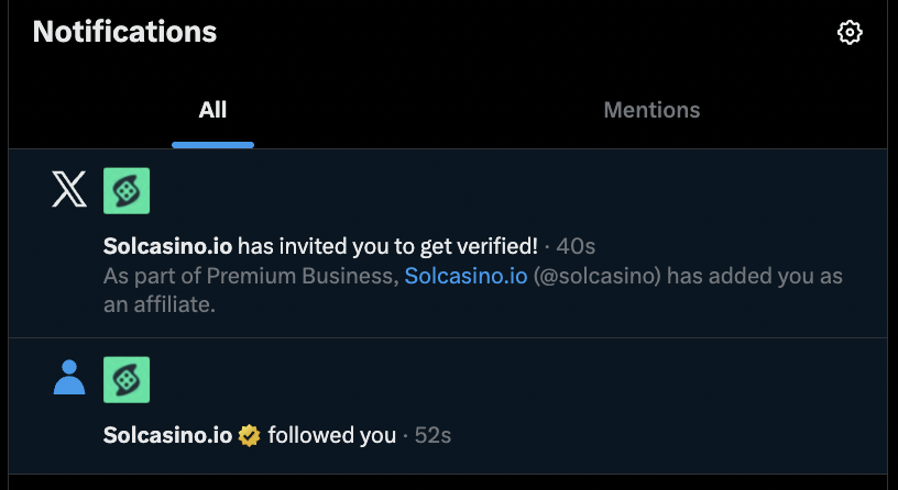Interface de connexion Solcasino