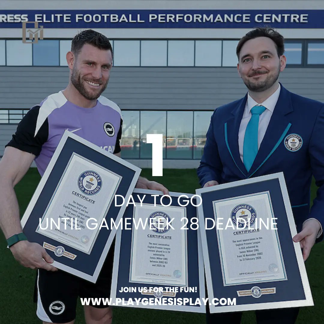 playGenesisPlay's tweet photo. Genesis Play Deadline GW28 ⚽️🚨

1 day left until it's Gameweek 28 deadline 

🕑 Tomorrow by 7:30pm

Get ready for another showdown 🔥

Last Gameweek of the month 

#GenesisPlay #playgenesisplay #fpl #GW28 https://t.co/EpCl731I2R