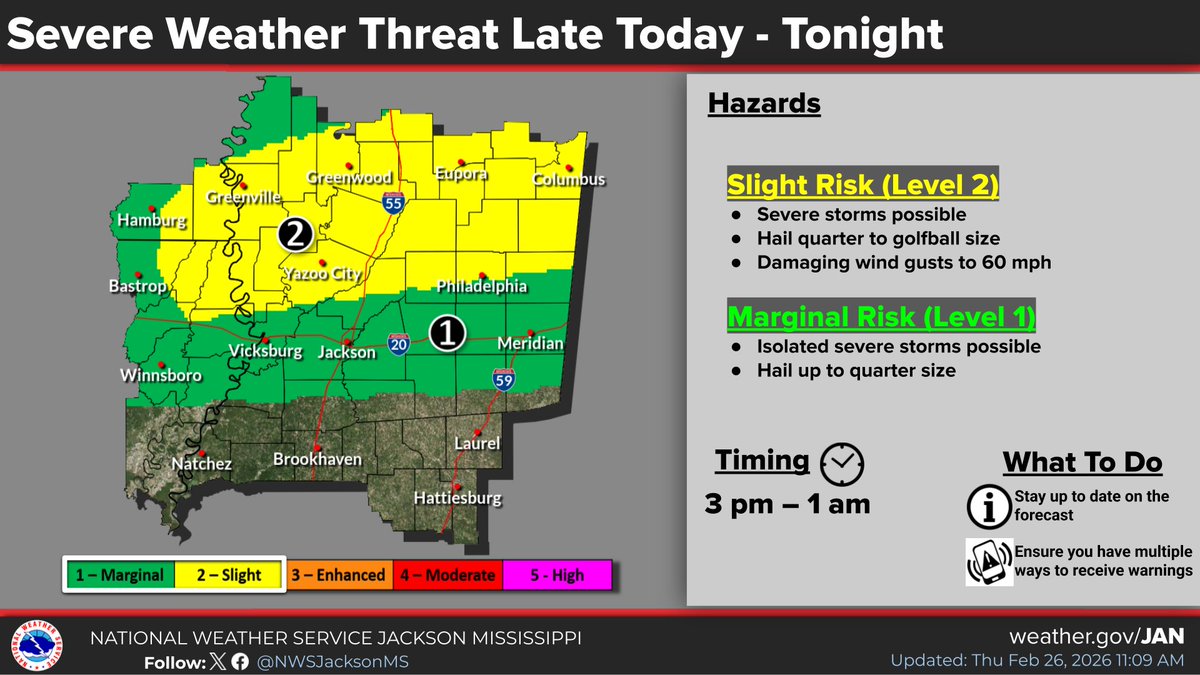 Here is an updated look at the severe weather threat this afternoon into tonight, with an upgrade to slight. The primary threat will be for large hail up to golf ball size, with a secondary threat for damaging wind gusts. Activity should wind down in the early morning hours.
