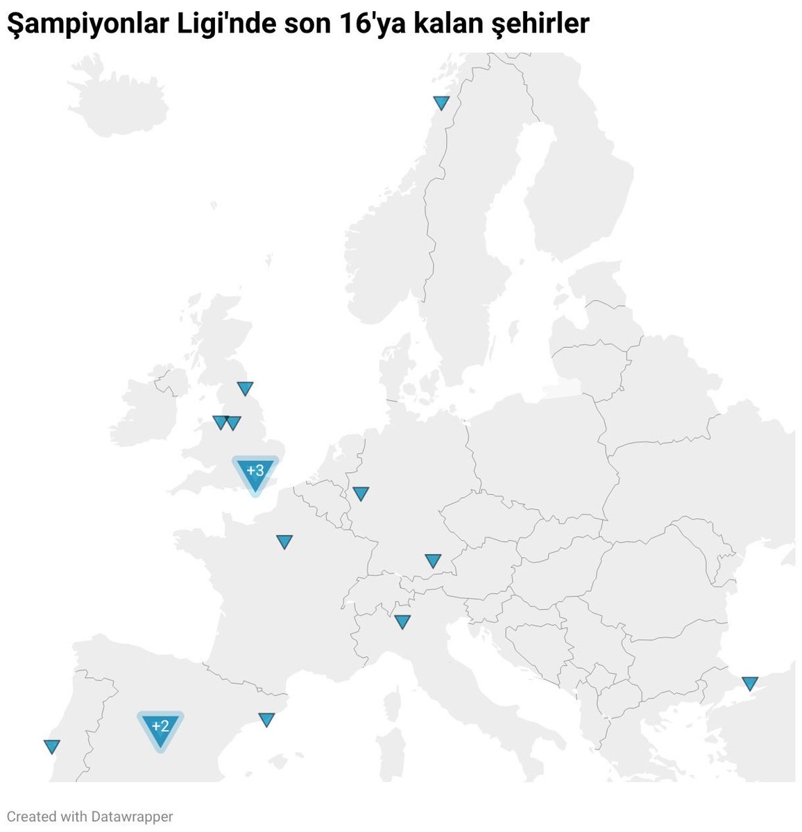 UEFA Şampiyonlar Ligi’nde Son 16’ya kalan şehirler:

• Bodo, İskandinavya’yı tek başına temsil ediyor.

• İstanbul; tüm Doğu Avrupa’yı tek başına temsil ediyor.

Geri kalan şehirlerin hepsi Orta ve Batı Avrupa şehirleri.