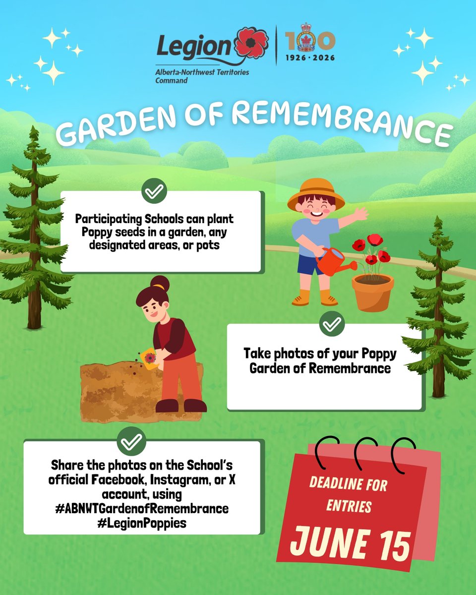 AlbertaNwt's tweet photo. As part of our Centenary celebrations, the Alberta–NWT Command of the Royal Canadian Legion invites Schools across Alberta and the Northwest Territories to participate in our 𝐆𝐚𝐫𝐝𝐞𝐧 𝐨𝐟 𝐑𝐞𝐦𝐞𝐦𝐛𝐫𝐚𝐧𝐜𝐞 – 𝐒𝐜𝐡𝐨𝐨𝐥 𝐏𝐨𝐩𝐩𝐲 𝐆𝐚𝐫𝐝𝐞𝐧 𝐂𝐨𝐧𝐭𝐞𝐬𝐭. https://t.co/qC4nvQ4qz2